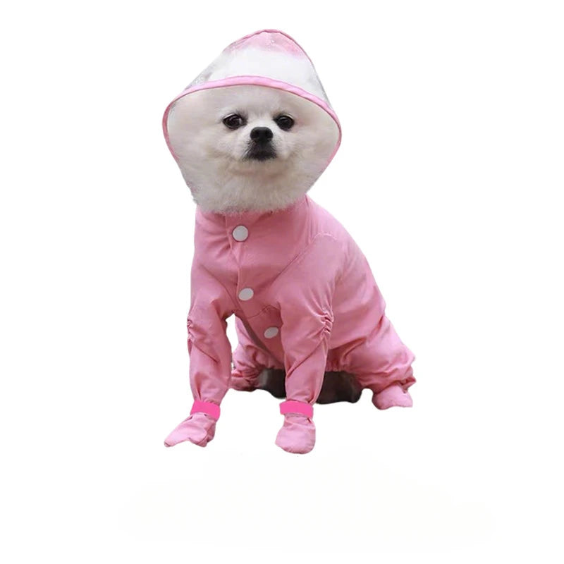 Small Dog Waterproof Poncho with Transparent Face Shield Dog Rain Poncho PLUSH Pink S