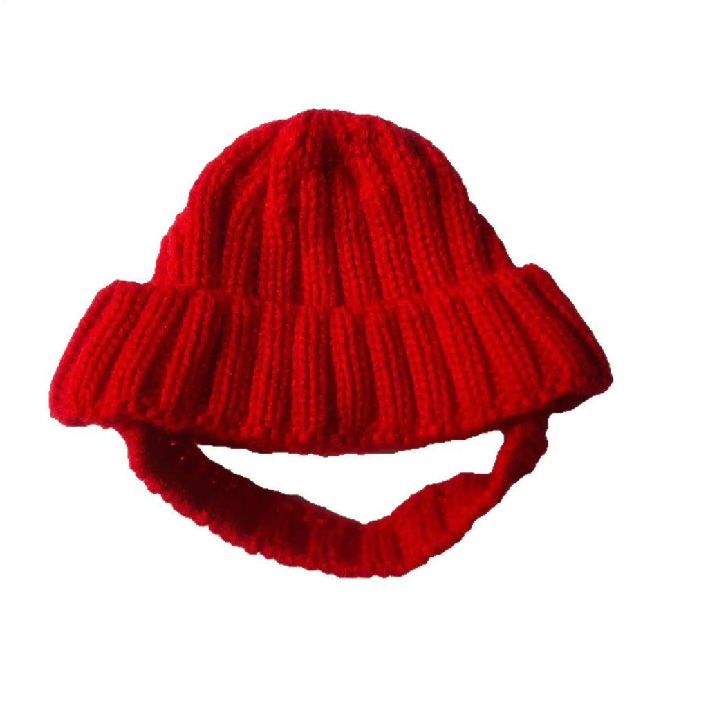 Red Knitted Dog Beanie Hat with Ear Holes | Festive Winter Pet Hat Pet Winter Hat PLUSH