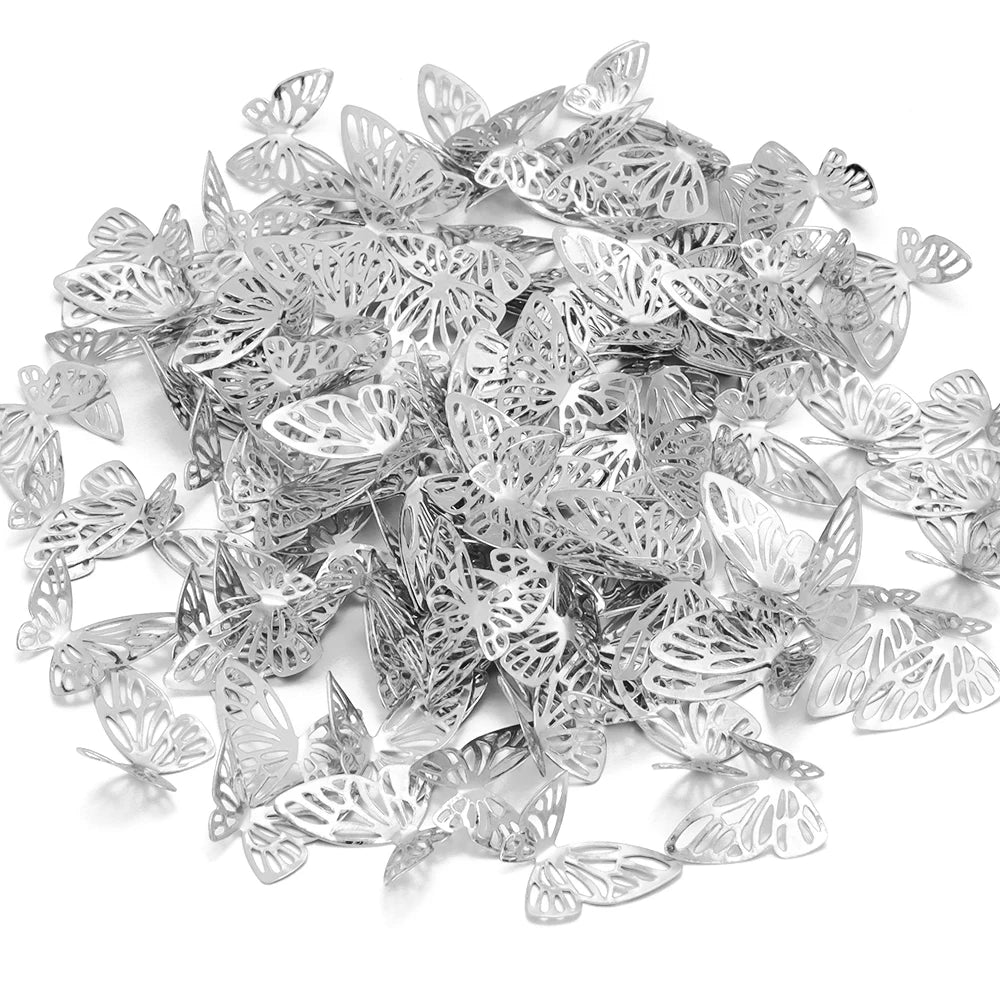 50pcs 3D Hollow Metal Butterfly Charms – DIY Jewelry & Decor Metal Jewelry Charms PLUSH rhodium