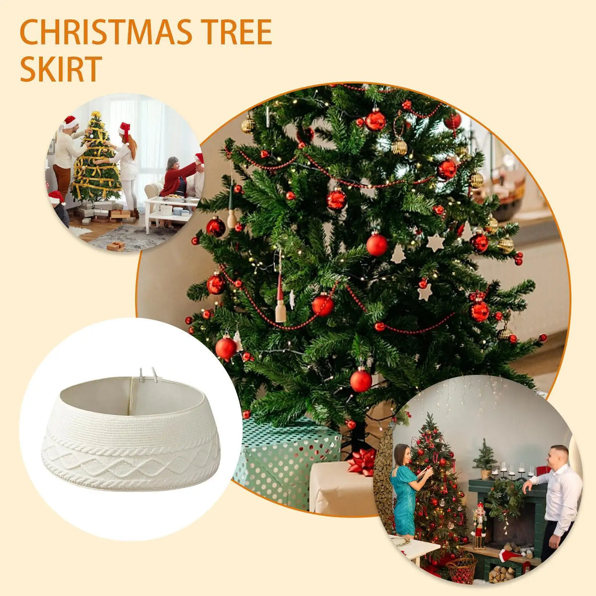 Knitted Christmas Tree Collar – Rustic Farmhouse Tree Skirt Christmas Tree Skirt PLUSH