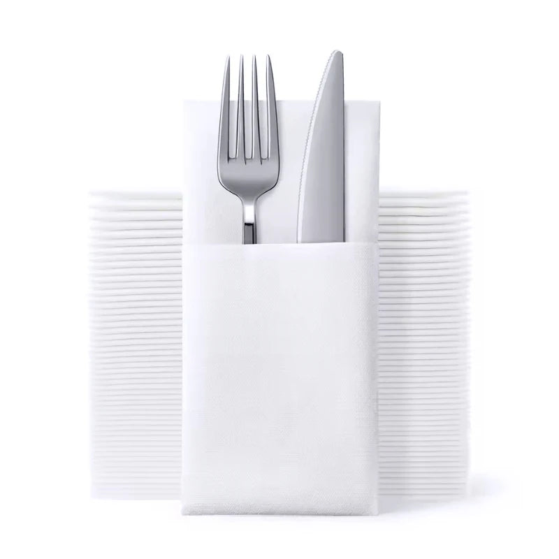 White Disposable Flatware Pocket Napkins 25/50/100 Pcs Disposable Paper Napkins PLUSH WHITE 25PCS