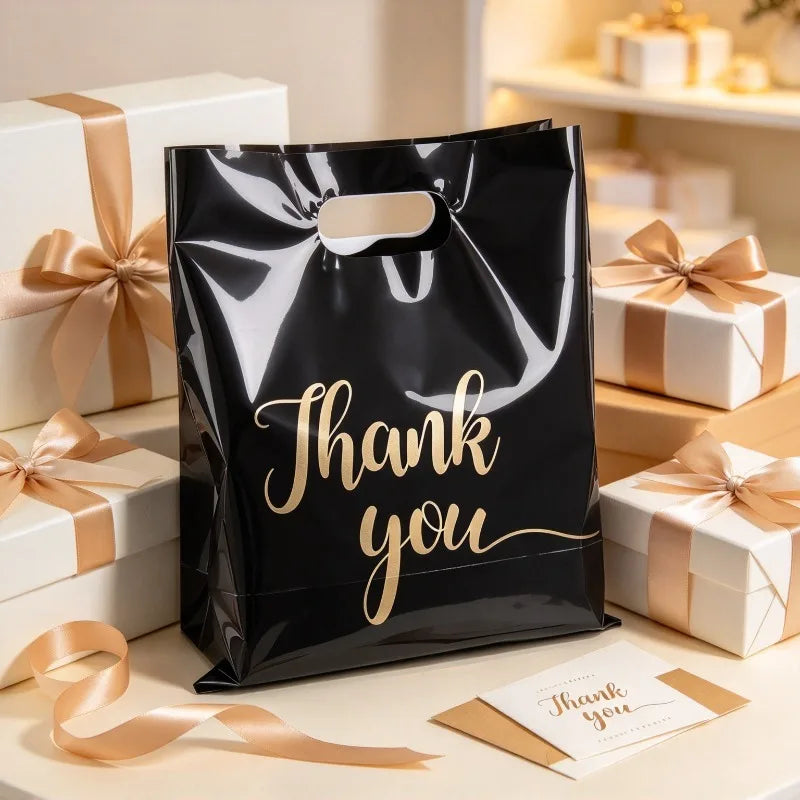 Black Thank You Gift Bags with Handles – 10/30/50pcs Pack Gift Bags PLUSH