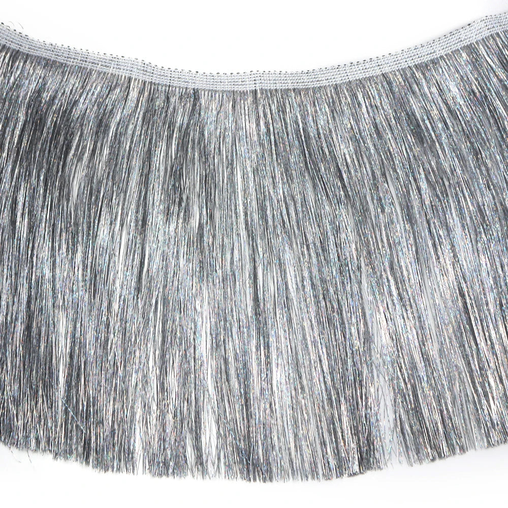 20cm Colorful Plastic Tassel Fringe – Hula Party DIY Décor 1 Yard Party Tassel Trim PLUSH silver