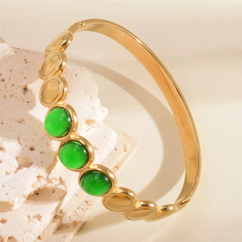 Cat's Eye Stone Alloy Bangle – Vintage Stackable Women's Bracelet Fashion Bangle Bracelet PLUSH Green