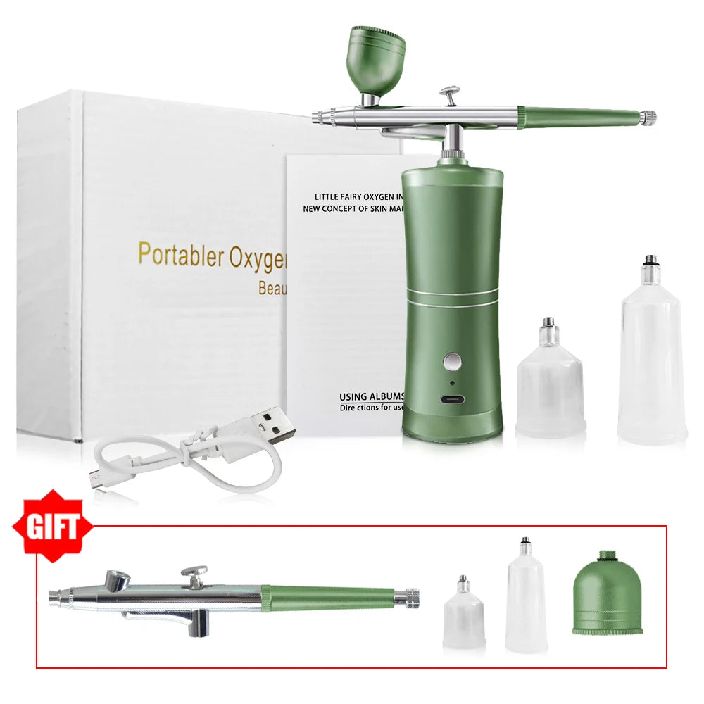 Wireless Airbrush Kit with Compressor – 0.3mm Mini Spray Gun Airbrush Spray Kit PLUSH Green kit