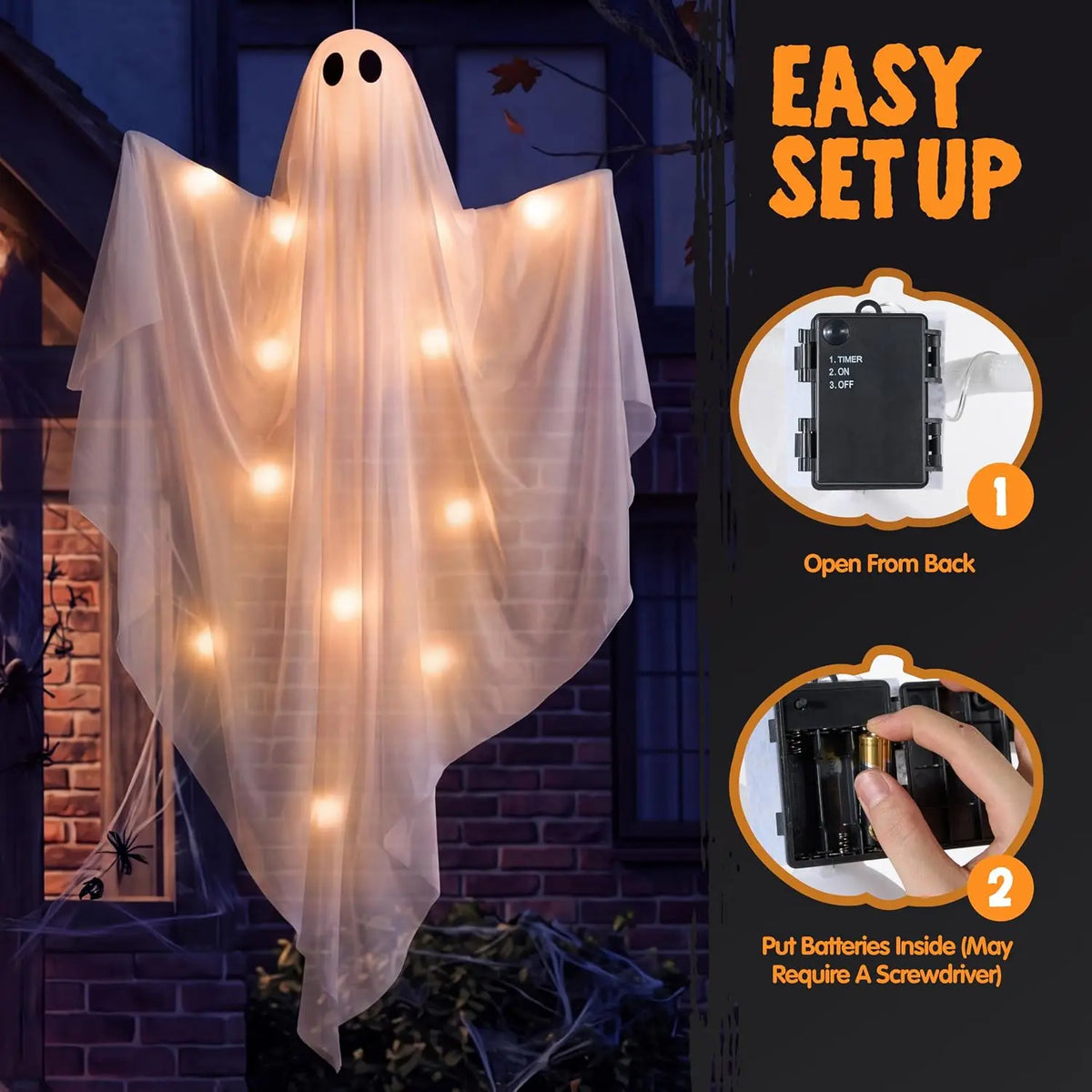 Halloween Ghost LED String Lights 8 Modes Waterproof Battery Halloween String Lights PLUSH