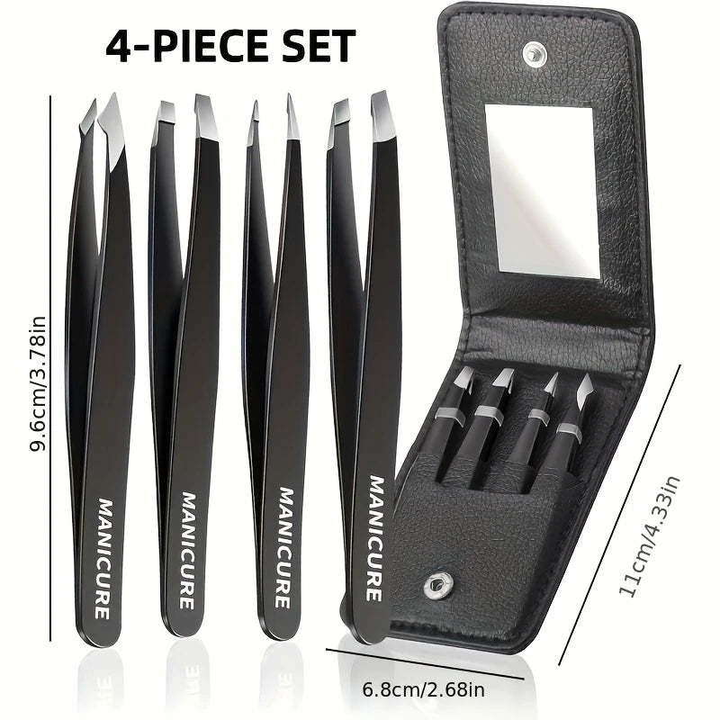 Ouriner 4-Piece Stainless Steel Eyebrow Tweezer Set with Case Eyebrow Tweezer Set PLUSH