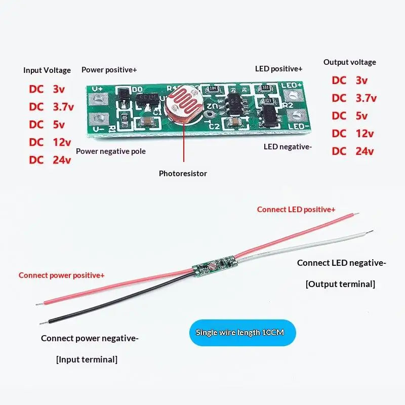 8mm Photocell Light Sensor Switch Auto On/Off DC 3–24V Module Light Sensor Switch PLUSH