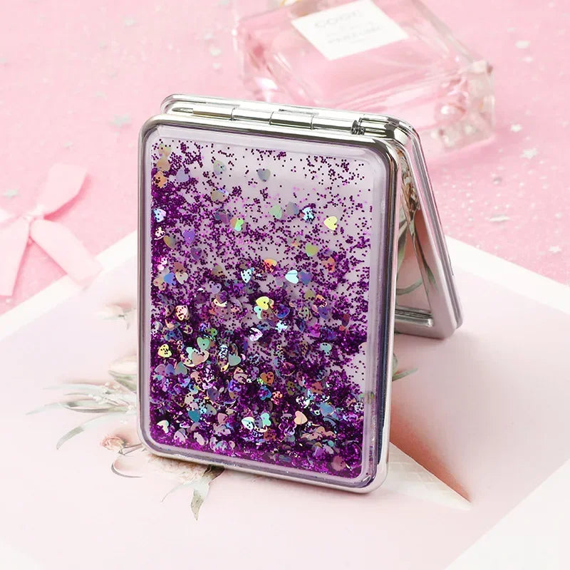 Folding Double-Sided Compact Makeup Mirror – Sparkling Sand Pink Compact Makeup Mirror PLUSH 5