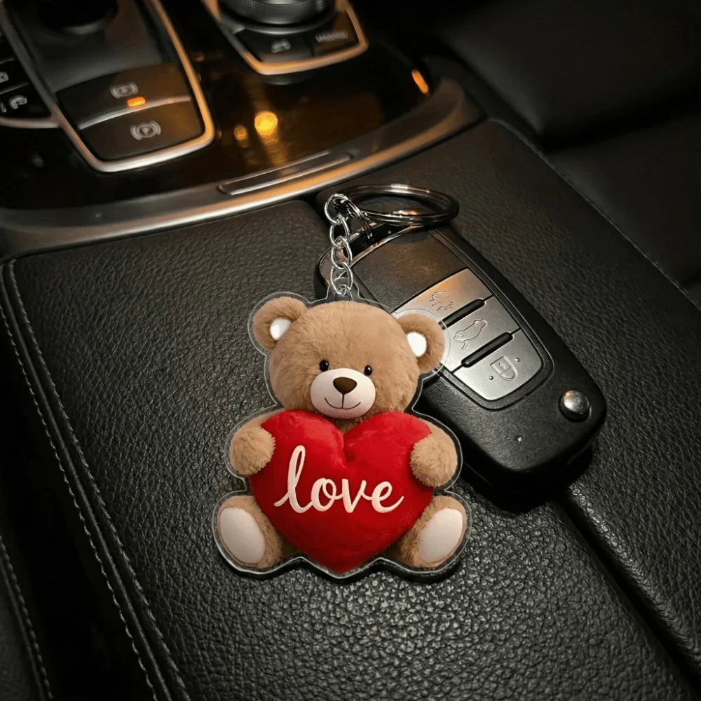 Cute Bear Acrylic Keychain | 2D Heart Bear Bag Charm Pendant Novelty Keychain Charm PLUSH