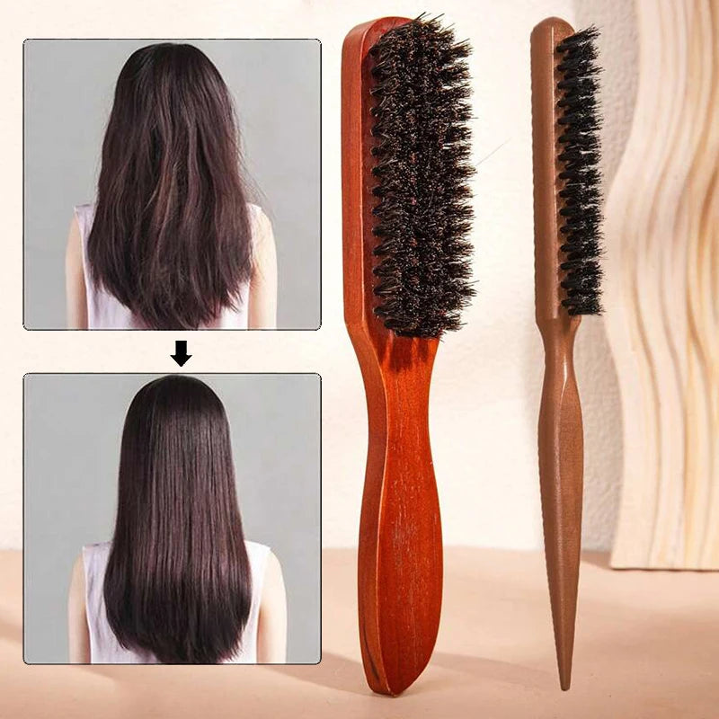 Professional Bristle Hair Brushes Wooden Handle – 2pc Set Hair Styling Brush PLUSH