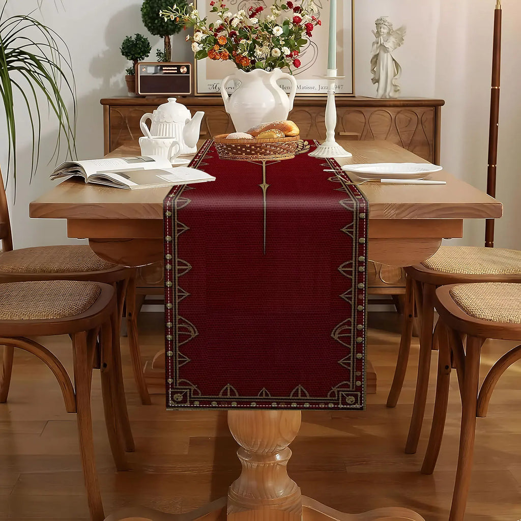 Retro Heraldic Double Horse Table Runner – Red & Gold Decorative Table Runner PLUSH