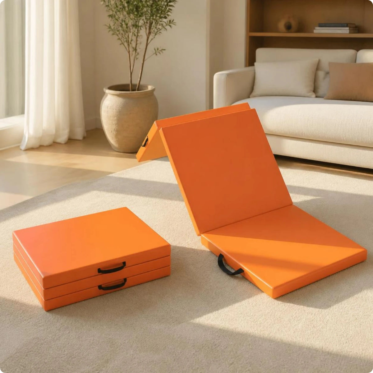 Tri-Fold Exercise Mat 5cm Thick with Handles | Folding Gym Mat Folding Exercise Mat PLUSH Tri-fold 180-60-5c B