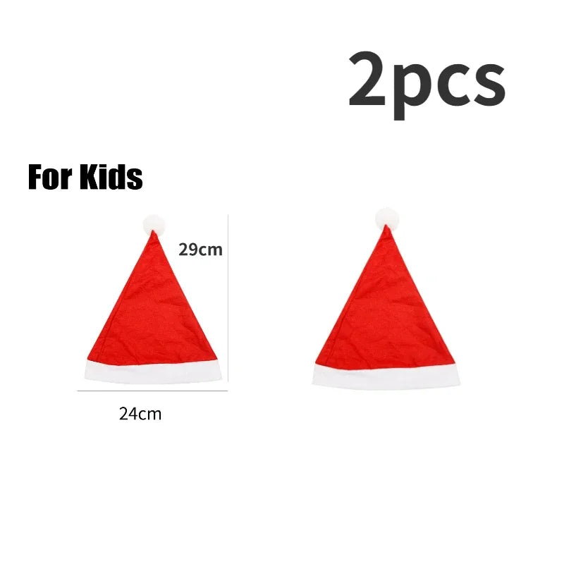 Santa Claus Christmas Hats Adults & Kids – Non-Woven Cap Christmas Party Hat PLUSH as show Children 2pcs