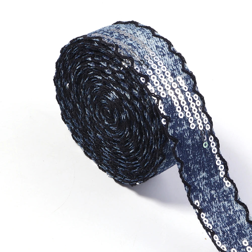 Scalloped Denim Ribbon Star Sequin Wave Trim – DIY Crafts Craft Ribbon Trim PLUSH 25mm 03 x 5yards mm