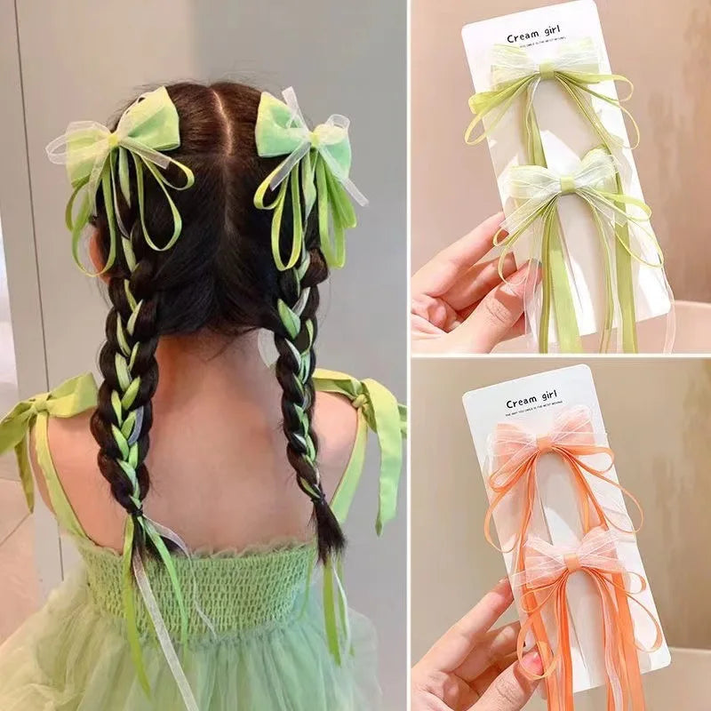 Fairy Ribbon Bow Hair Clips for Girls – 2pcs Barrettes Kids Hair Barrettes PLUSH