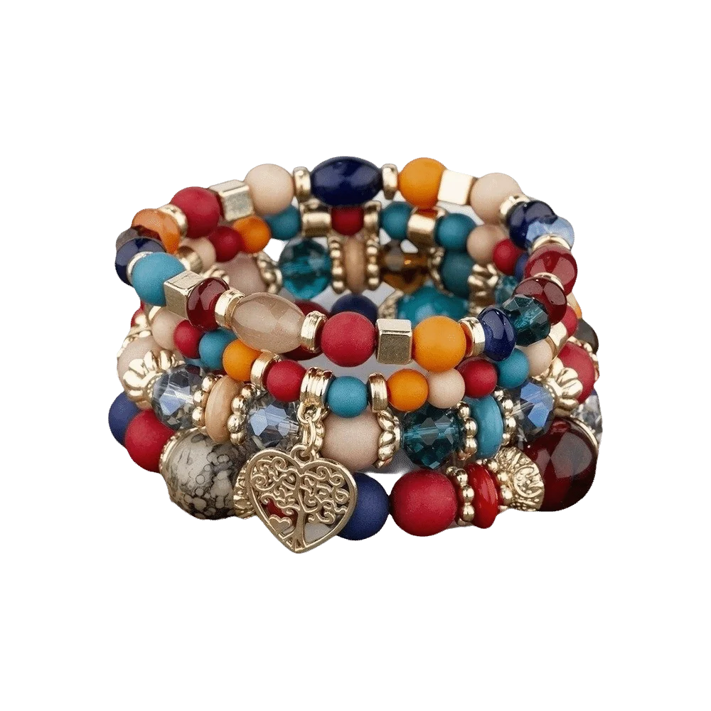 Bohemian Crystal Beads Charm Bracelet Set – Multi-Layer Women Charm Bracelet Set PLUSH Dark Mixing