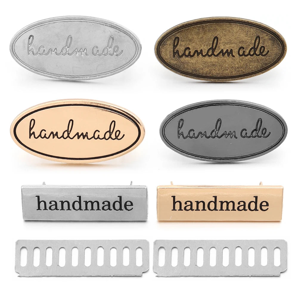 Vintage Metal "Handmade" Label Tags Oval & Rectangle – 2pcs Sewing Label Tags PLUSH