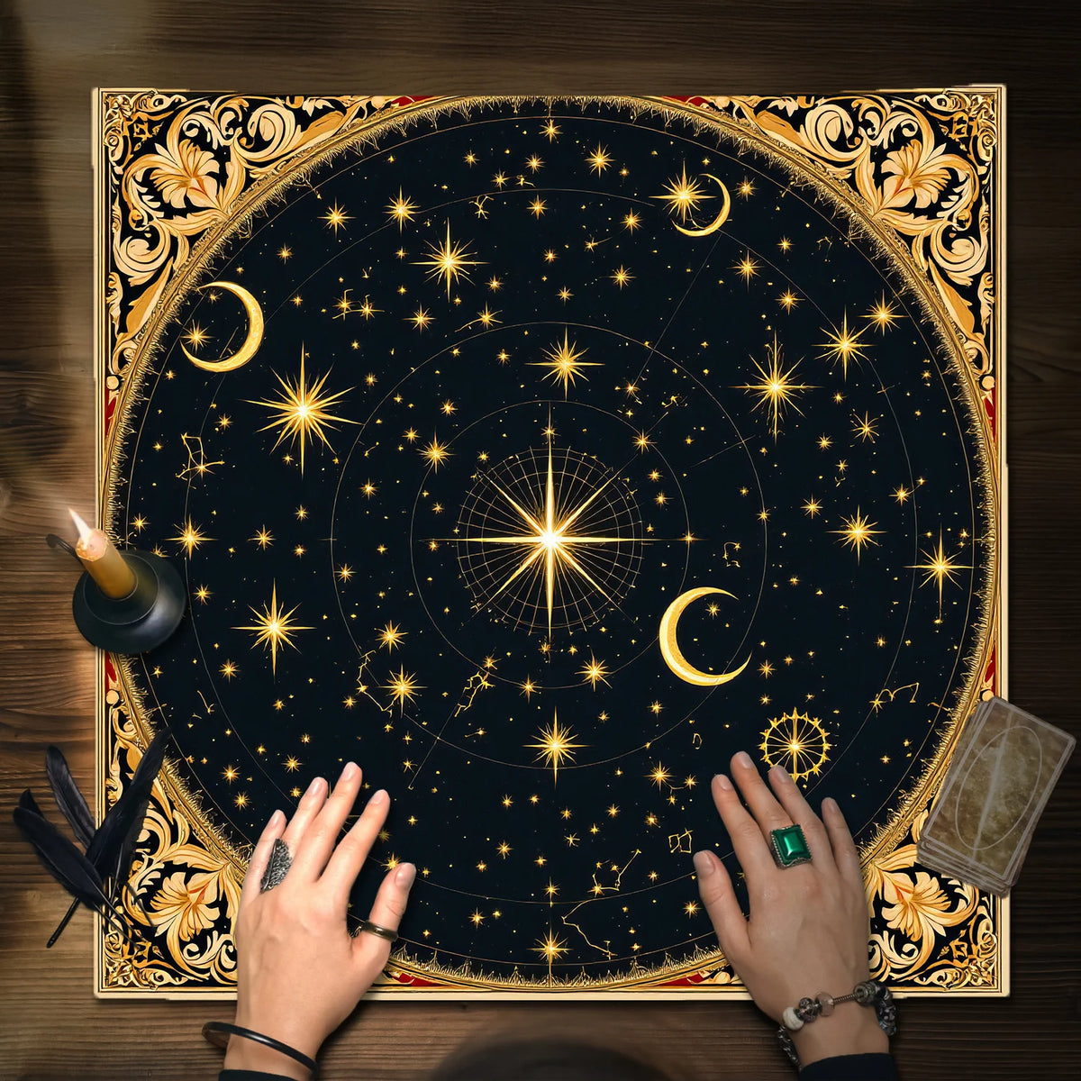 Celestial Tarot Altar Cloth – Moon & Mystical Symbol Design Altar Tablecloth PLUSH