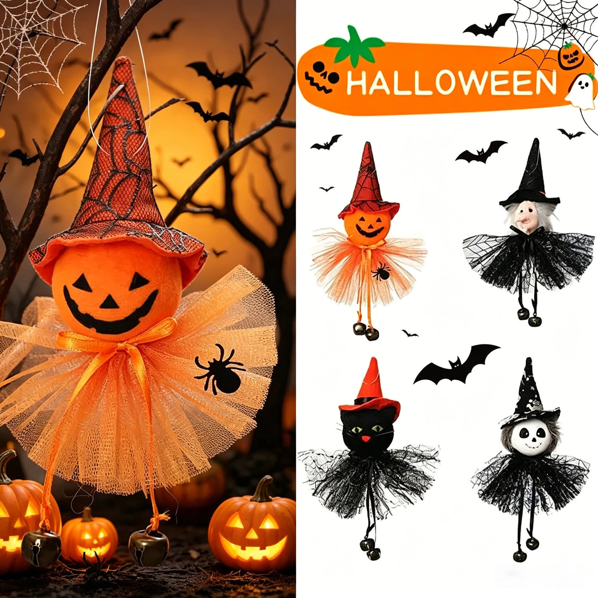 Halloween Hanging Ghost Pumpkin Witch Decoration Kit Halloween Hanging Decor PLUSH