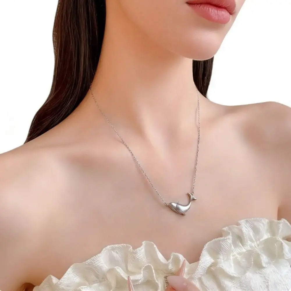 Whale Pendant Necklace | Silver Copper Zircon Clavicle Chain Pendant Necklace PLUSH