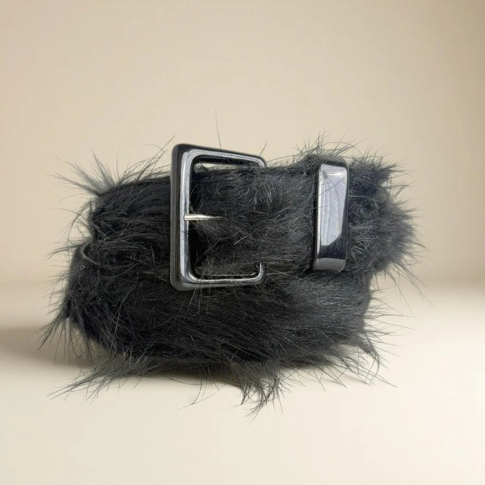 Punk Faux Fur Waist Belt Adjustable Retro Pin Buckle Cosplay Faux Fur Waist Belt PLUSH
