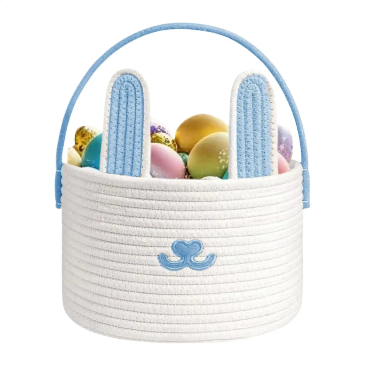 Easter Bunny Woven Cotton Rope Basket – Kids Egg Hunt Bag Easter Gift Basket PLUSH