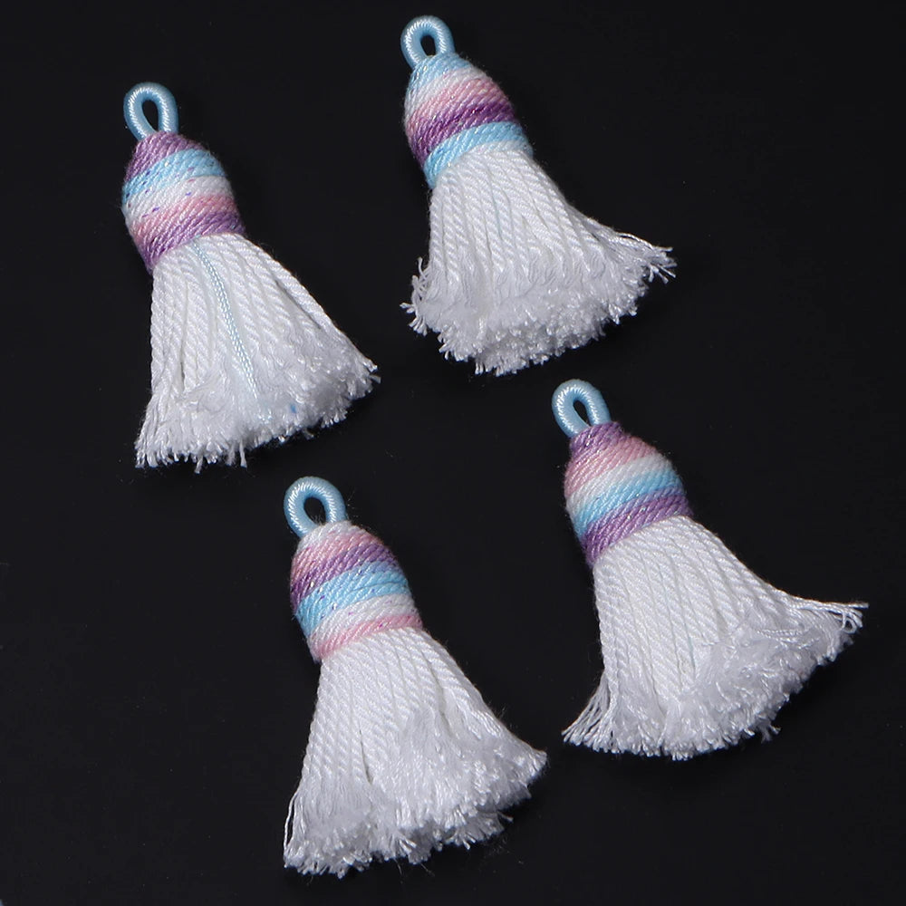 4pcs Gradient Glitter Mini Tassel Charms – DIY Jewelry Making Tassel Charms PLUSH White
