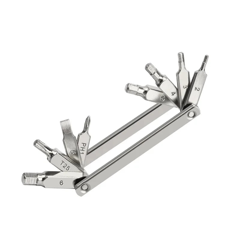 RIDERACE 8-in-1 Bike Multi-Tool CR-V Steel Hex Wrench Kit Bicycle Multi-Tool PLUSH silver