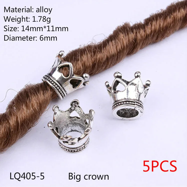 5pcs Metal Dreadlock Bead Cuffs Hair Braid Rings 3D Charms