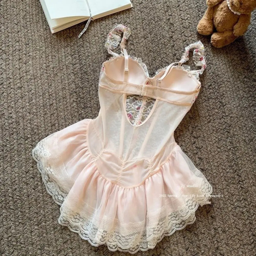 Lace Nightdress with Chest Pad – Sleeveless Women's Nightgown Lace Nightgown PLUSH