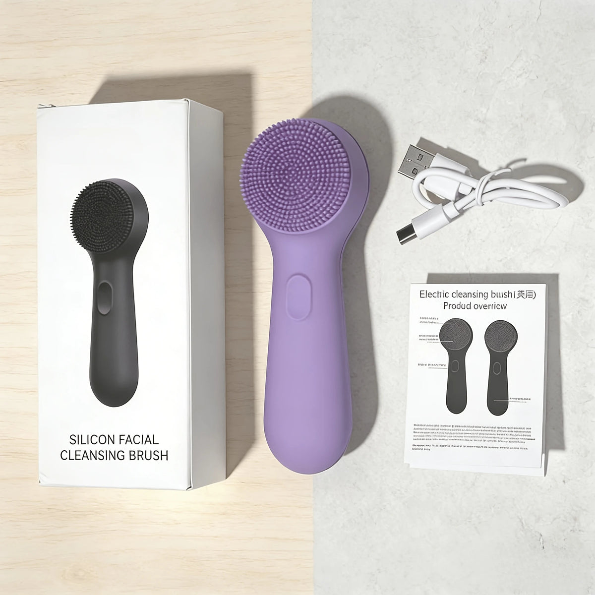 Sonic Silicone Facial Cleansing Brush – USB Rechargeable Facial Cleansing Brush PLUSH purple
