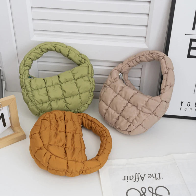 Mini Puffer Quilted Tote Bag – Soft Nylon Dumpling Purse Mini Tote Bag PLUSH