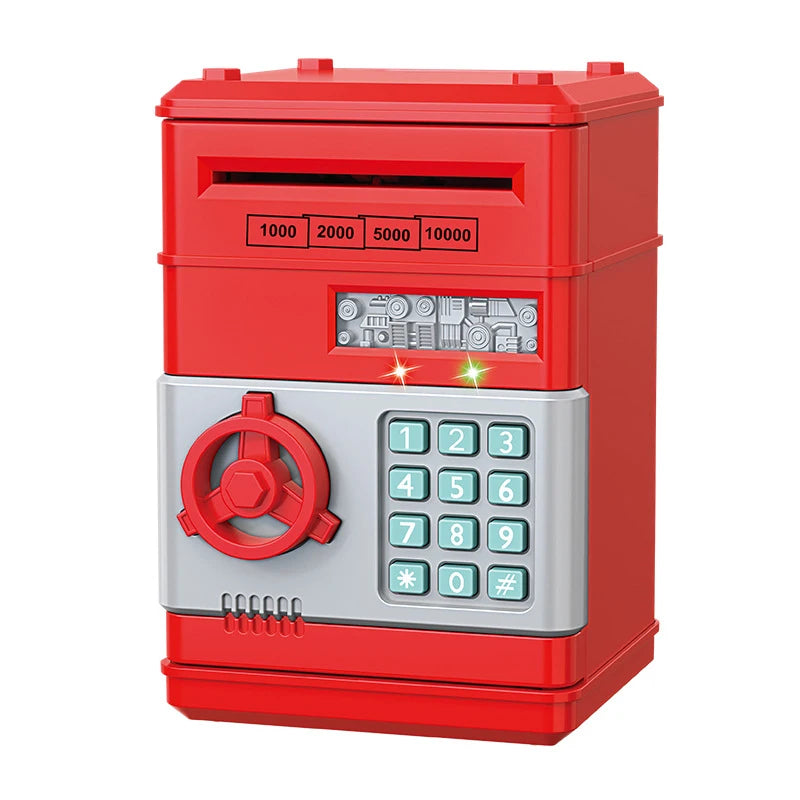 Kids ATM Piggy Bank – Password Lock Automatic Coin Money Safe Kids Coin Bank PLUSH Red