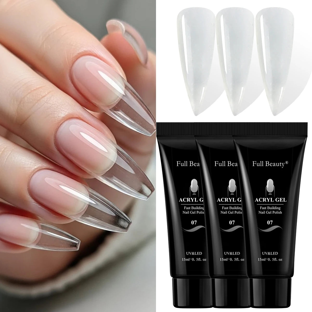 3-Pc Clear Poly Nail Extension Builder Gel Kit – 15ml Nail Extension Gel PLUSH