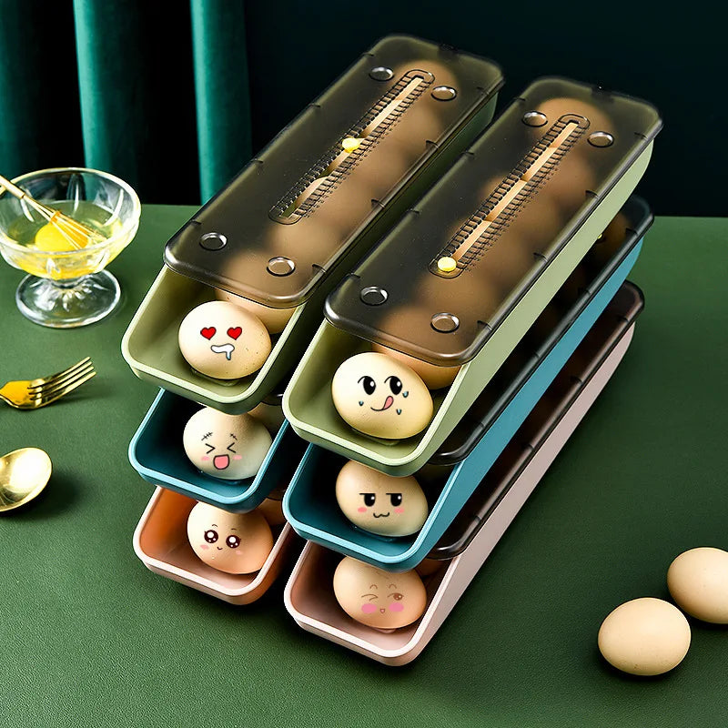 Automatic Rolling Egg Storage Box – Fridge Organizer Tray Egg Storage Organizer PLUSH
