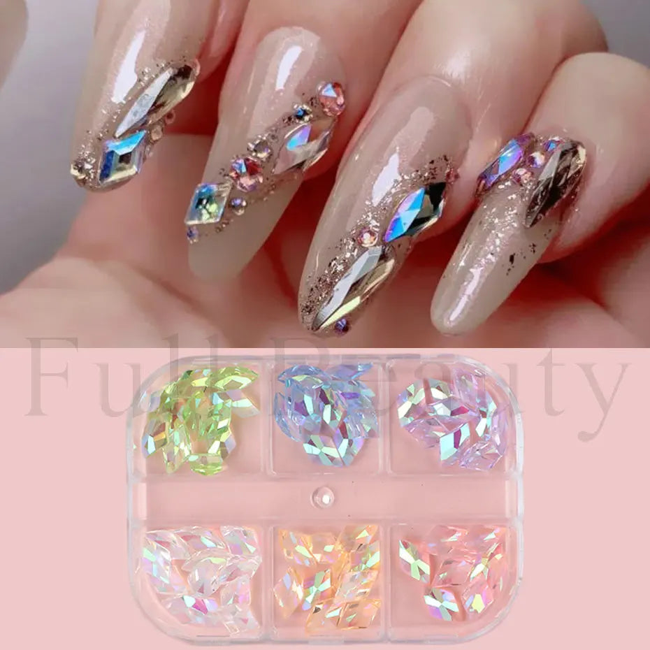 6-Grid Aurora Nail Charms Crystal Rhinestone Flatback Gems Nail Art Rhinestones PLUSH