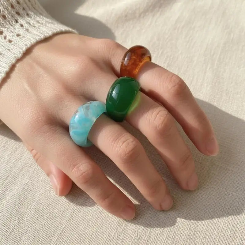 Colorful Resin Geometric Rings – Retro Irregular Fashion Set Resin Fashion Rings PLUSH