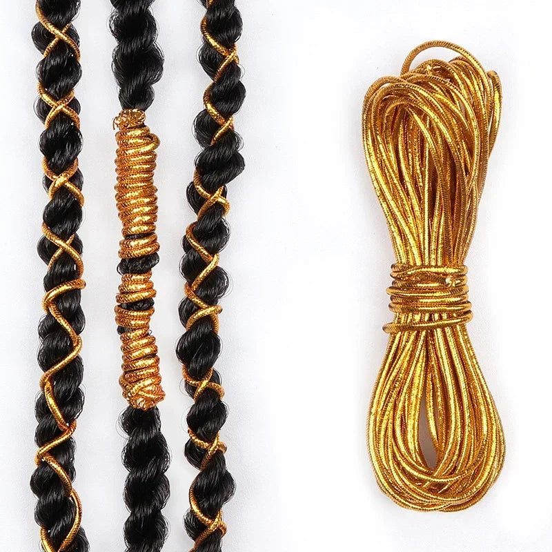 Silver Gold Shimmer Braiding Hair Cord – 5m Elastic Rope Hair Braiding Cord PLUSH