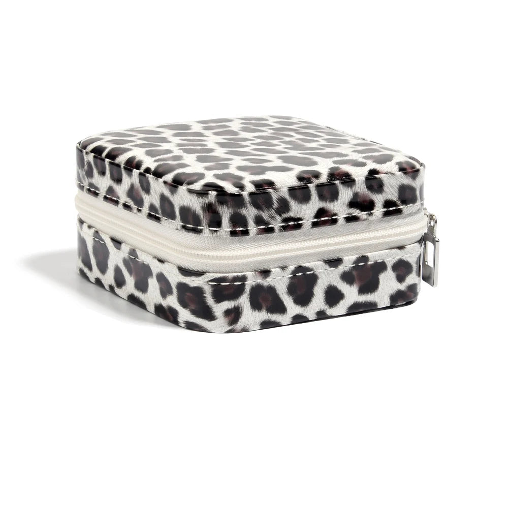 Square PU Leather Zipper Jewelry Box – Travel Organizer Pouch Jewelry Storage Box PLUSH leopard print 10x10mm