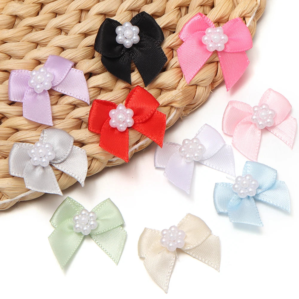 20pcs Pearl Satin Ribbon Bows – DIY Hair & Gift Decor Ribbon Bows PLUSH