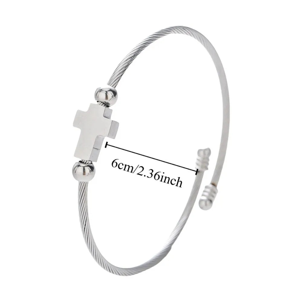 Vintage Cross Charm Adjustable Silver Open Bangle Bracelet Charm Bangle Bracelet PLUSH