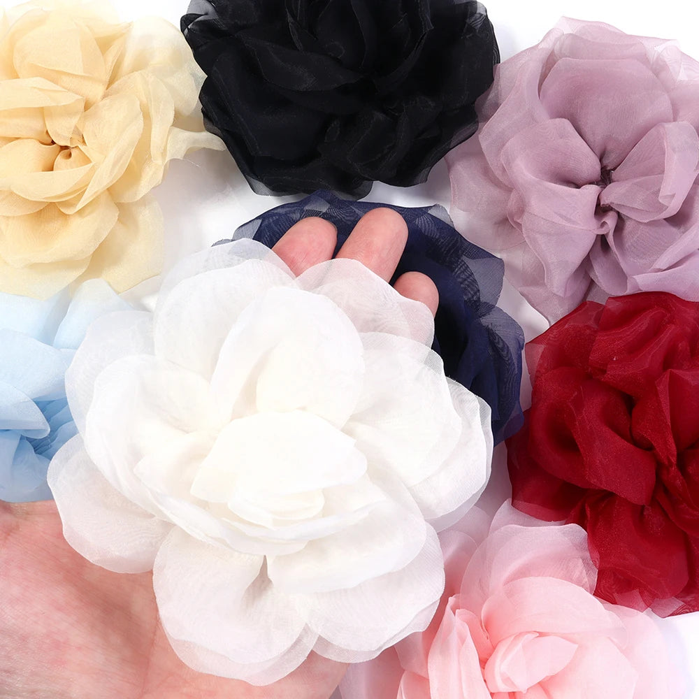 2pcs Korean Chiffon Flower Appliques for DIY Hair & Clothes Fabric Flower Appliques PLUSH