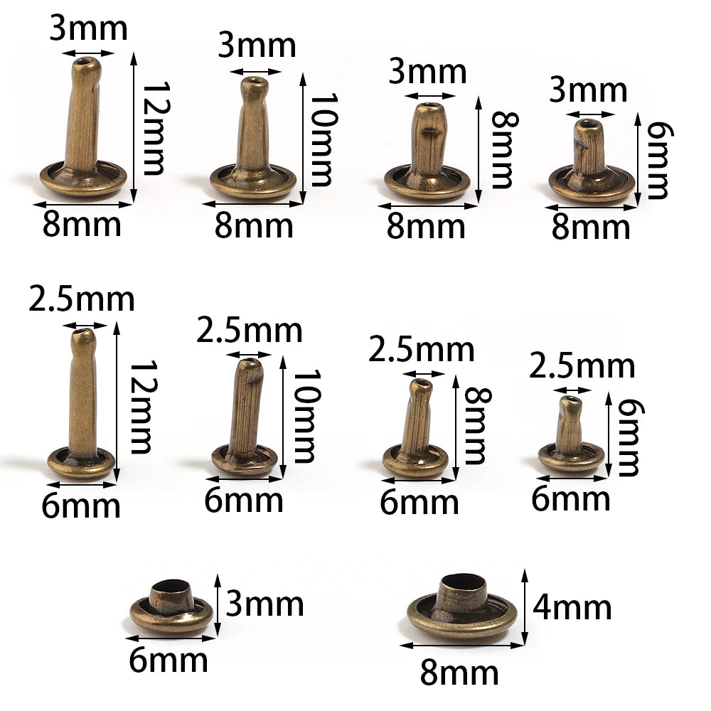 50 Sets Metal Double Cap Rivets for Leather, Bags & DIY Craft Craft Rivets PLUSH