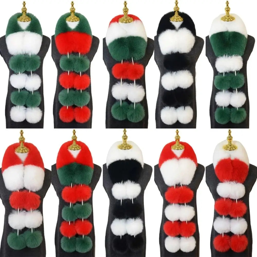 Women's Faux Plush Christmas Scarf with Pom-Pom | Warm & Cozy Faux Plush Scarf PLUSH