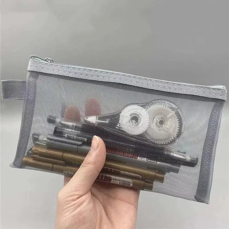 3-Pack Transparent Mesh Pencil Cases Large Capacity Nylon Zip Mesh Pencil Case PLUSH
