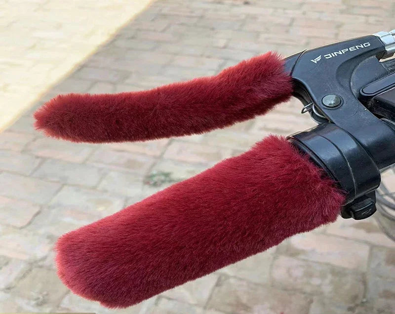 Winter Plush Motorcycle Handle Covers – Warm Non-Slip Grip Handlebar Hand Guards PLUSH Wine Red-1Set