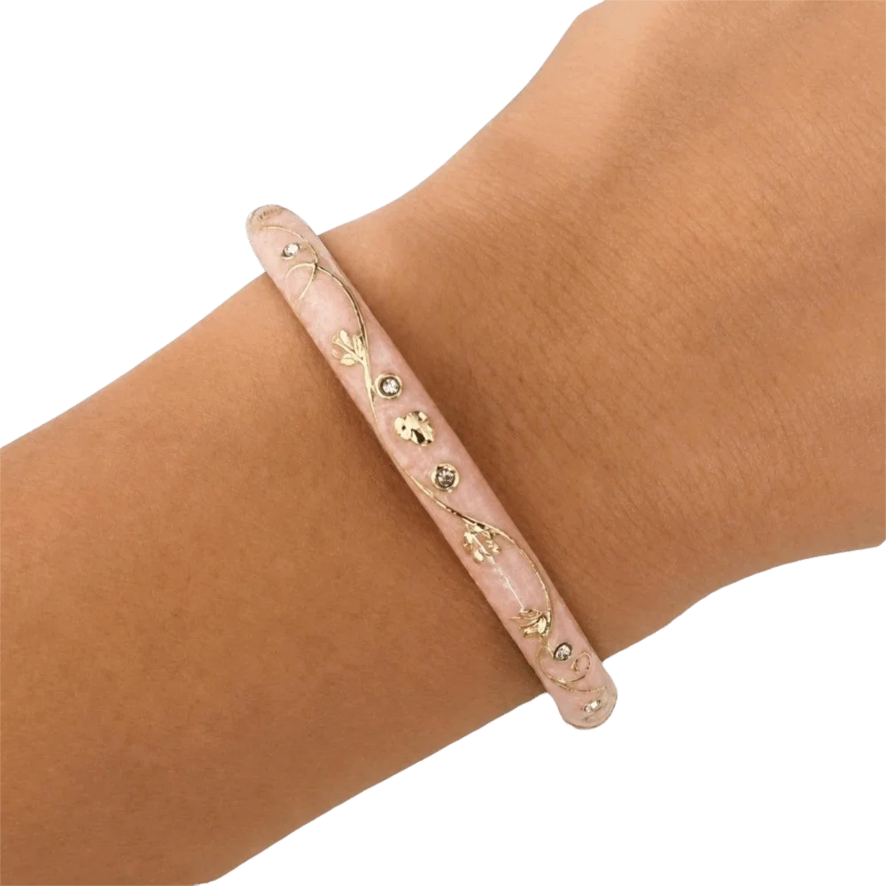 Vintage Cloisonne Enamel Open Cuff Bangle Bracelet for Women Enamel Cuff Bangle PLUSH Pink