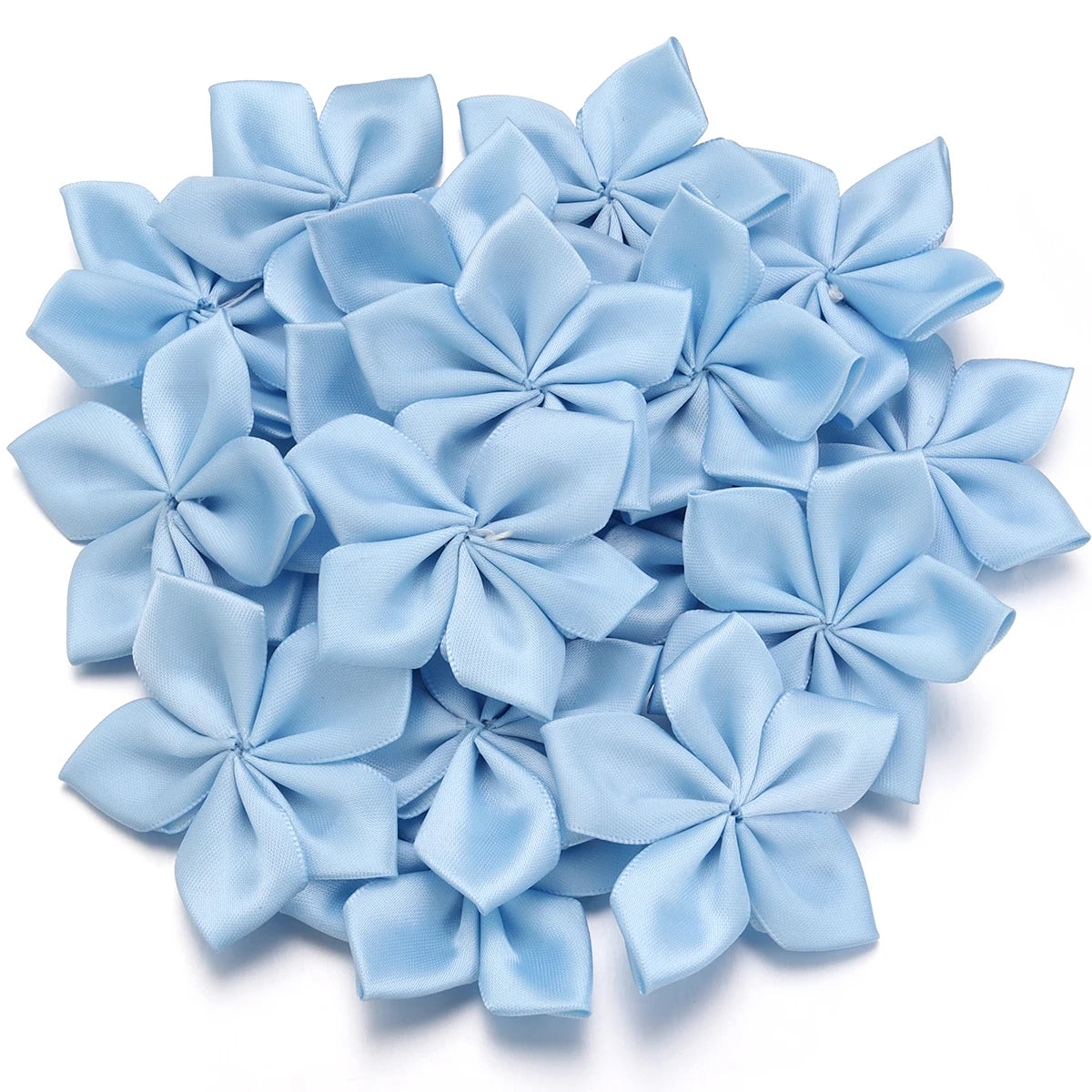 20pcs 6cm Satin Ribbon Flowers for DIY Hair Clips & Crafts Ribbon Flower Appliqués PLUSH Blue
