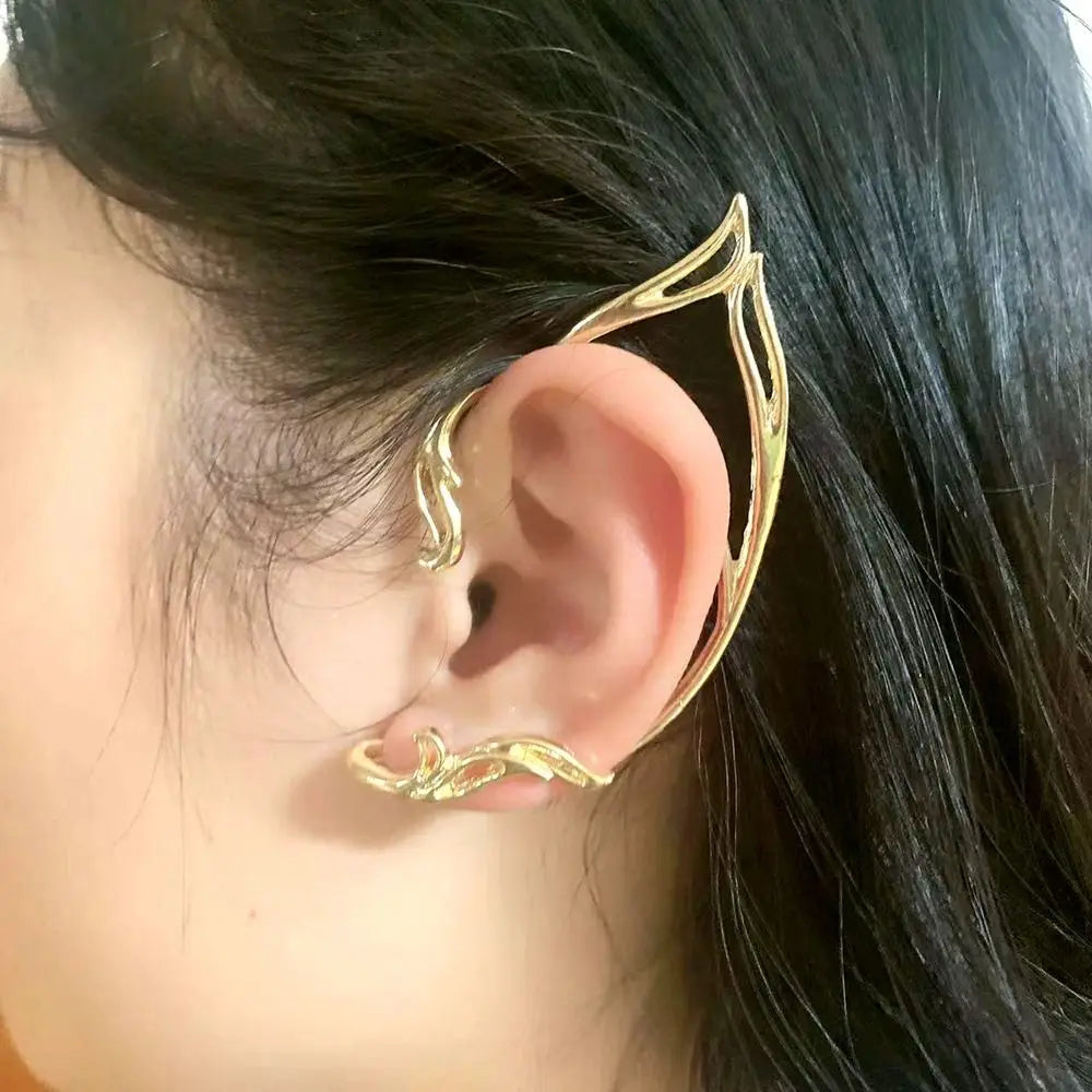 Goth Elf Ear Cuff Clip | Cat Ear Hollow Alloy Earring Clip-On Ear Cuff PLUSH